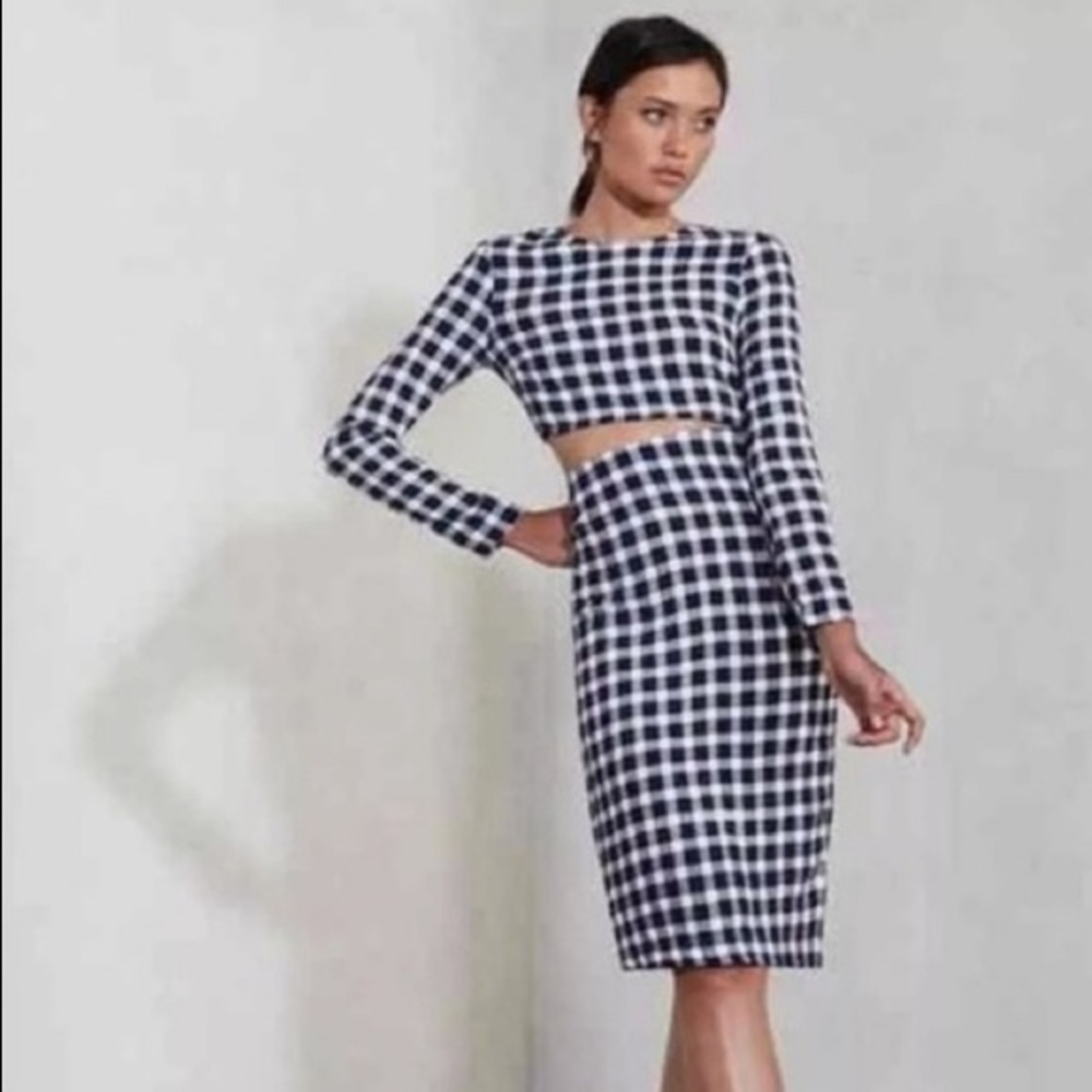 Reformation plaid checkered gingham blue navy cropped top